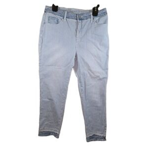 So Slimming Pants GirlFriend Slim Leg Jean Ankle 10 Sky Blue Cotton Striped